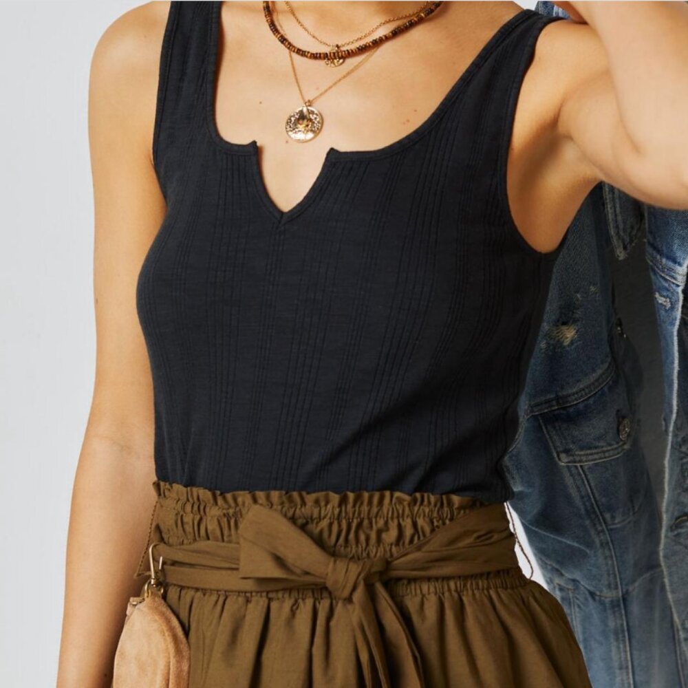 🌼 ANTHROPOLOGIE 🌼 Pilcro Ribbed Notch Tank Oxford Black NWT XL